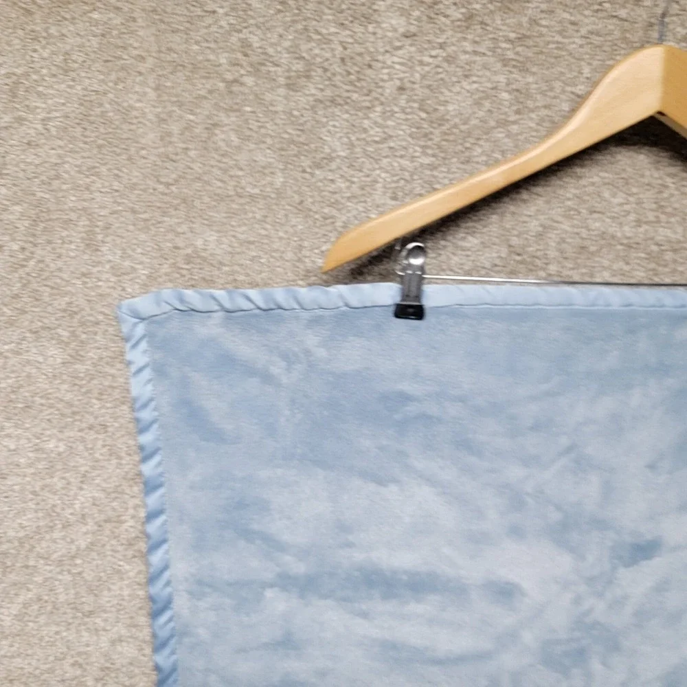 White Dog Baby Blanket Carter's Puppy Embroidered Blue‎ Satin Trim